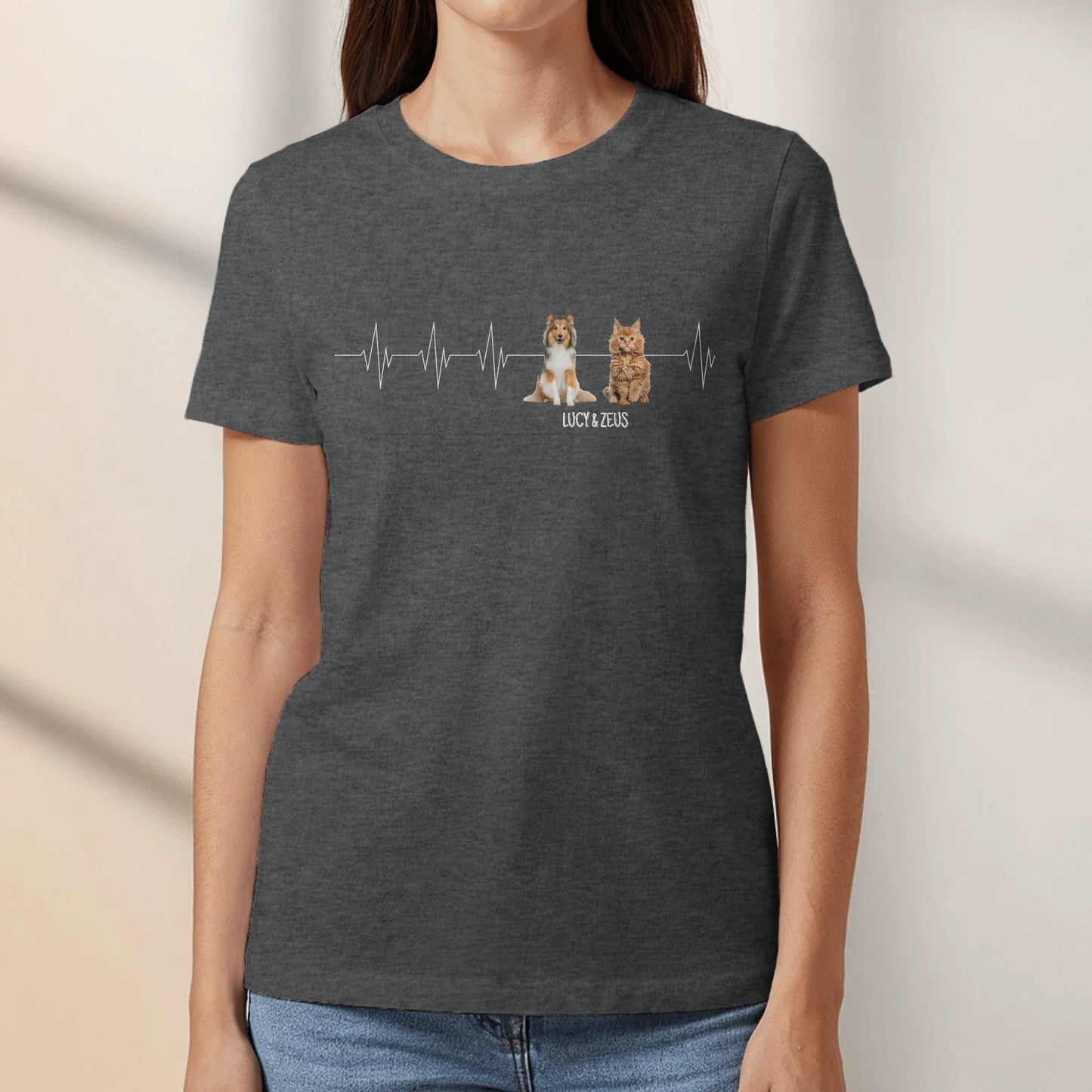 Personalised T-Shirt With Dog or Cat - Heartbeat