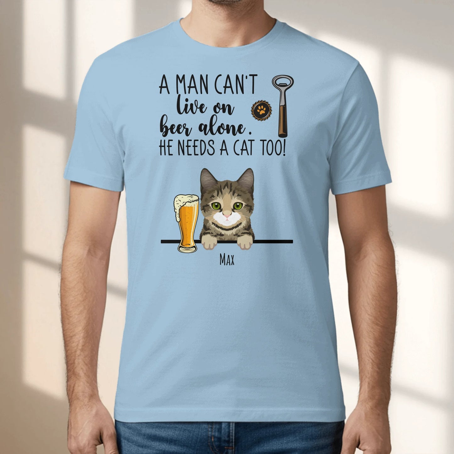 Personalised T-Shirt With Cat - Beer & Meow