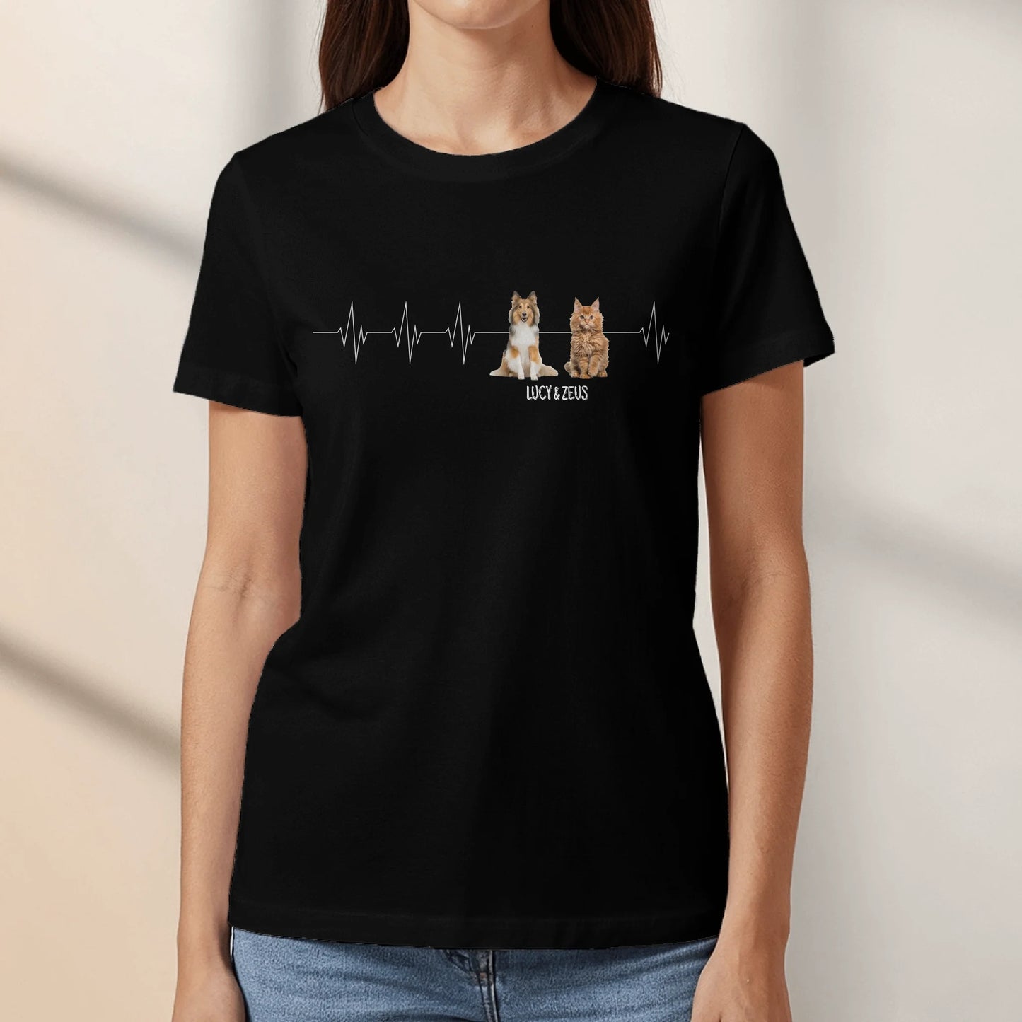 Personalised T-Shirt With Dog or Cat - Heartbeat