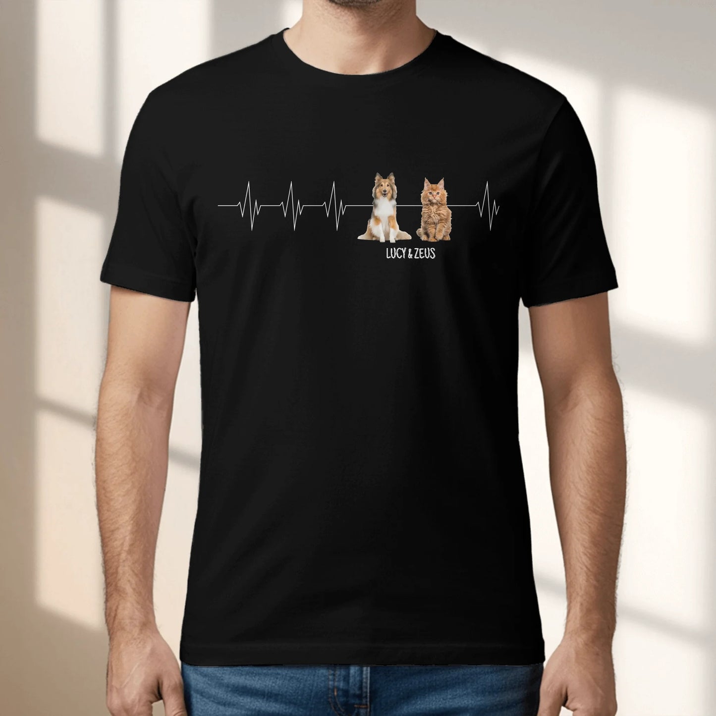 Personalised T-Shirt With Dog or Cat - Heartbeat