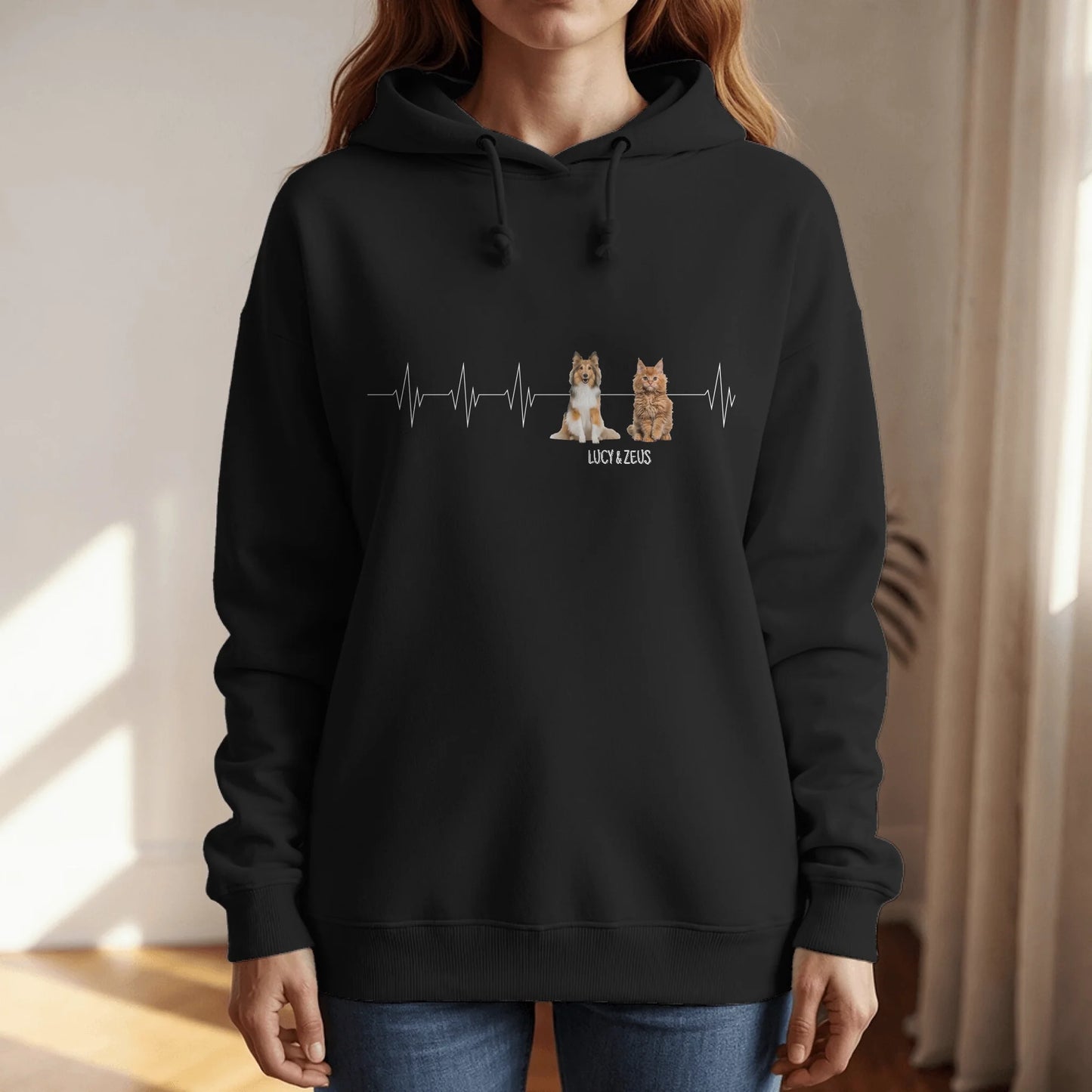 Personalised Hoodie With Dog or Cat - Heartbeat