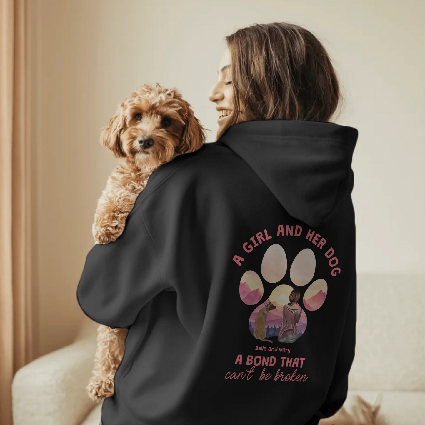 Woman in Living Room Holding Dog - Black
