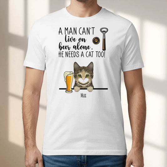 Personalised T-Shirt With Cat - Beer & Meow
