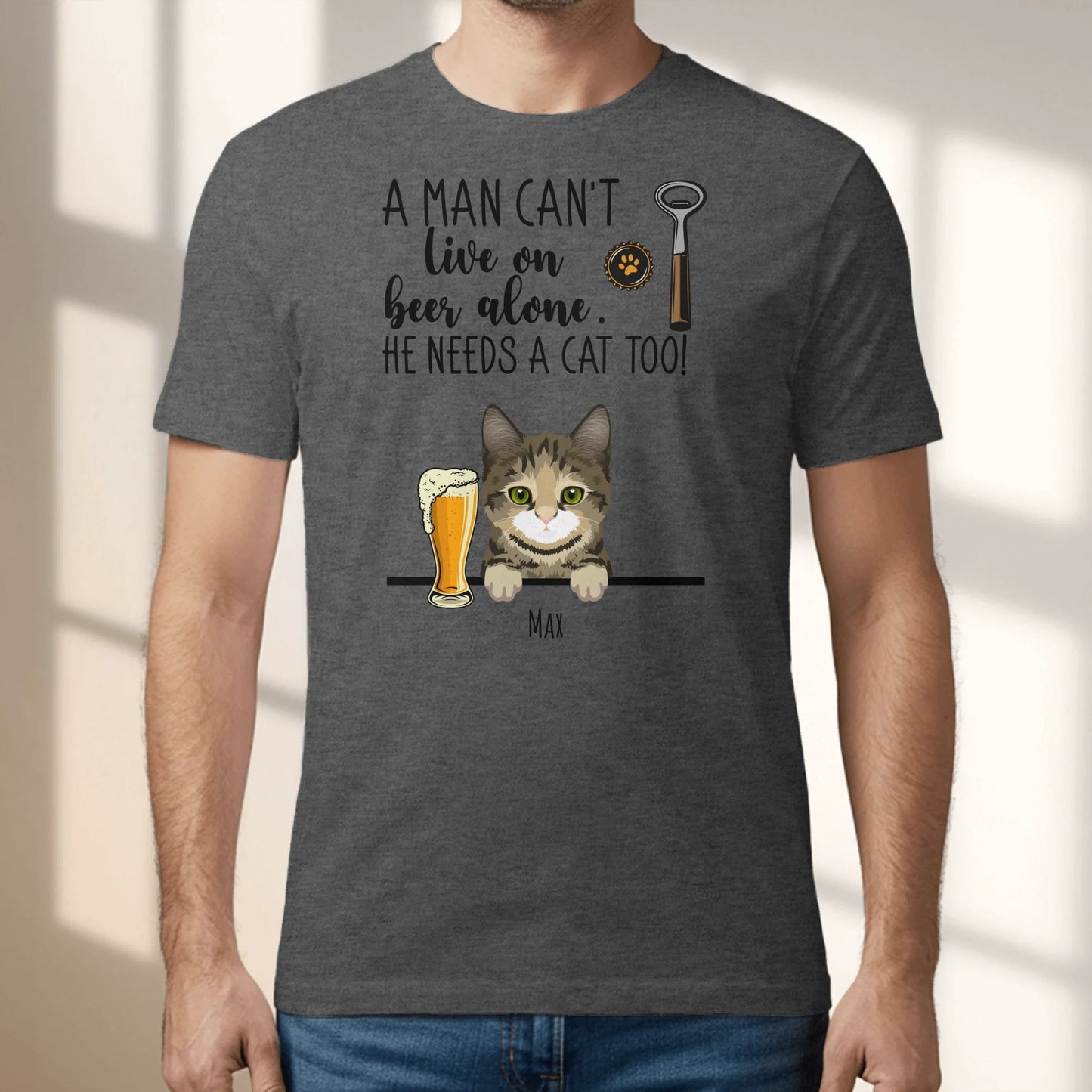 Personalised T-Shirt With Cat - Beer & Meow