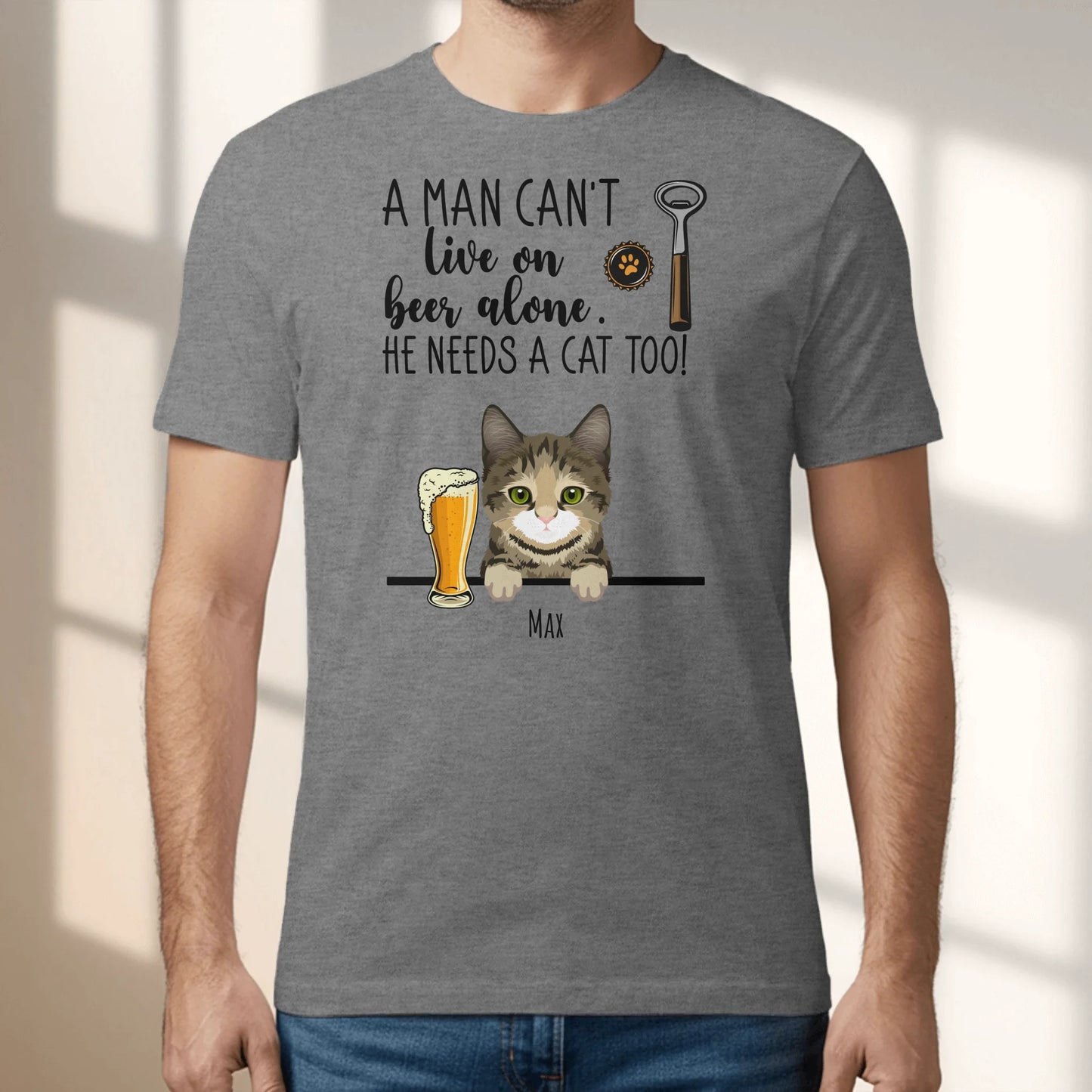 Personalised T-Shirt With Cat - Beer & Meow